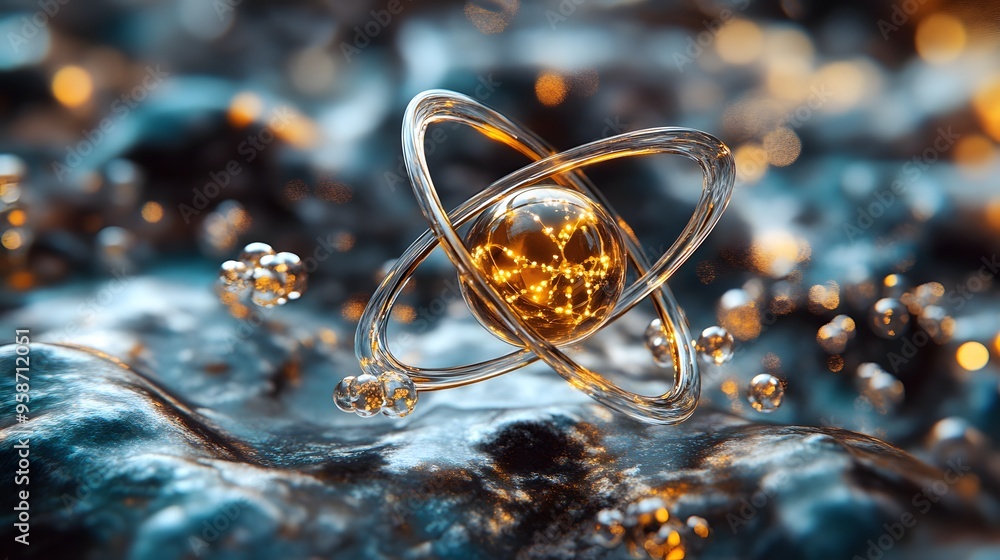Aufkleber 6. high contrast image of an atom embedded in a mineral matrix with swirling molecular chains