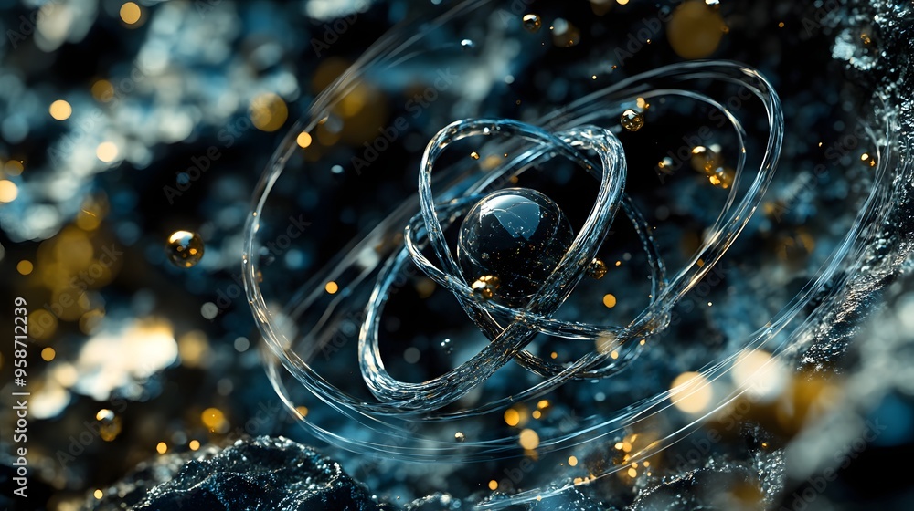 Aufkleber 6. high contrast image of an atom embedded in a mineral matrix with swirling molecular chains