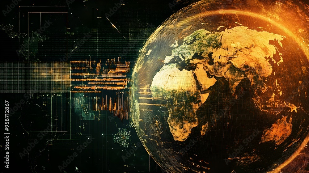 Poster tectonic plate motion and seismic activity visualized on digital globe image
