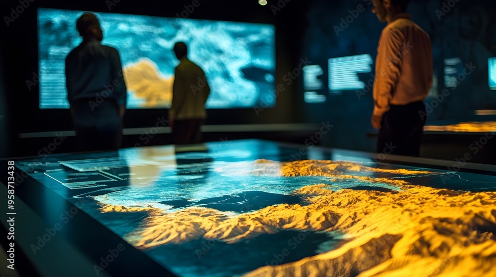 Poster interactive digital display showcasing tectonic plate motion and geological impacts over time