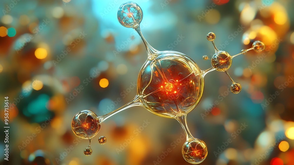 Poster 7. abstract visualization of a mineral atom with colorful, intricate molecular patterns