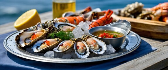Gourmet Seafood Platter Featuring Lobster, Oysters, and Prawns
