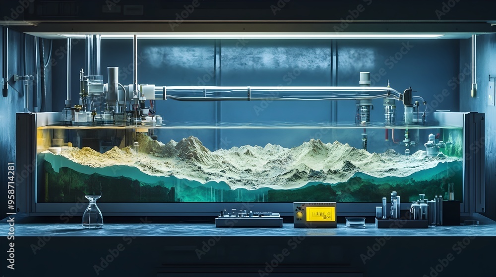 Poster digital simulation of plate tectonics and resulting geological formations with ample copy space