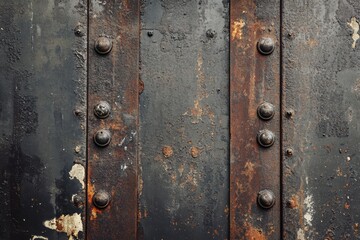 Fototapeta premium Close-up of Rusted Metal with Rivets and Flaking Paint