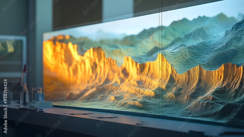 Poster digital simulation of tectonic plate movements and resulting geological formations