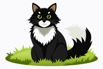 black cat with a white color with the grass on white background 