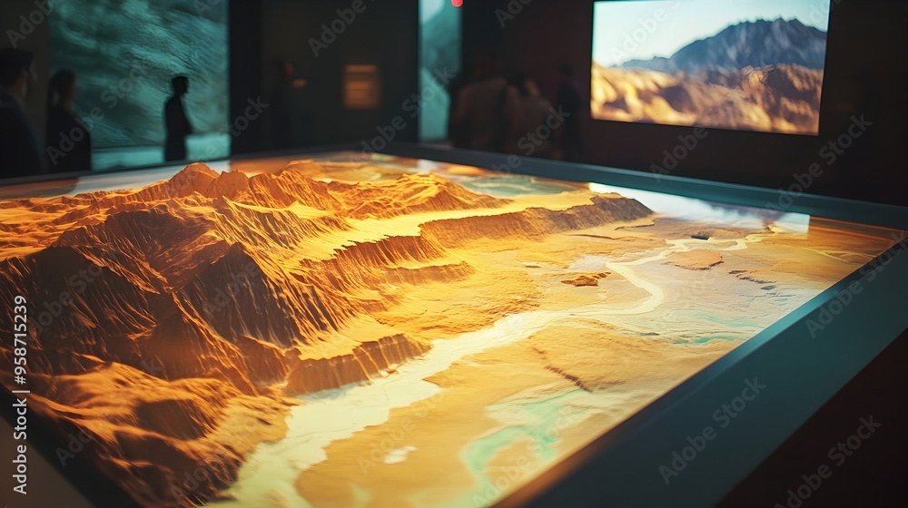 Poster simulated tectonic plate movement and fault line formation on interactive display