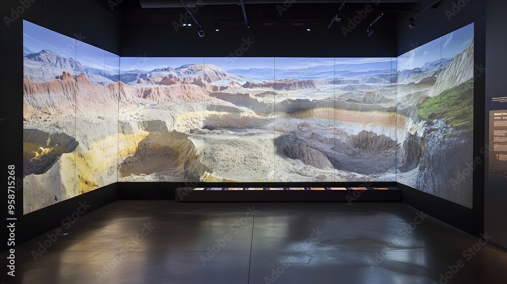 Poster tectonic plates shifting simulation on interactive digital display with copy space