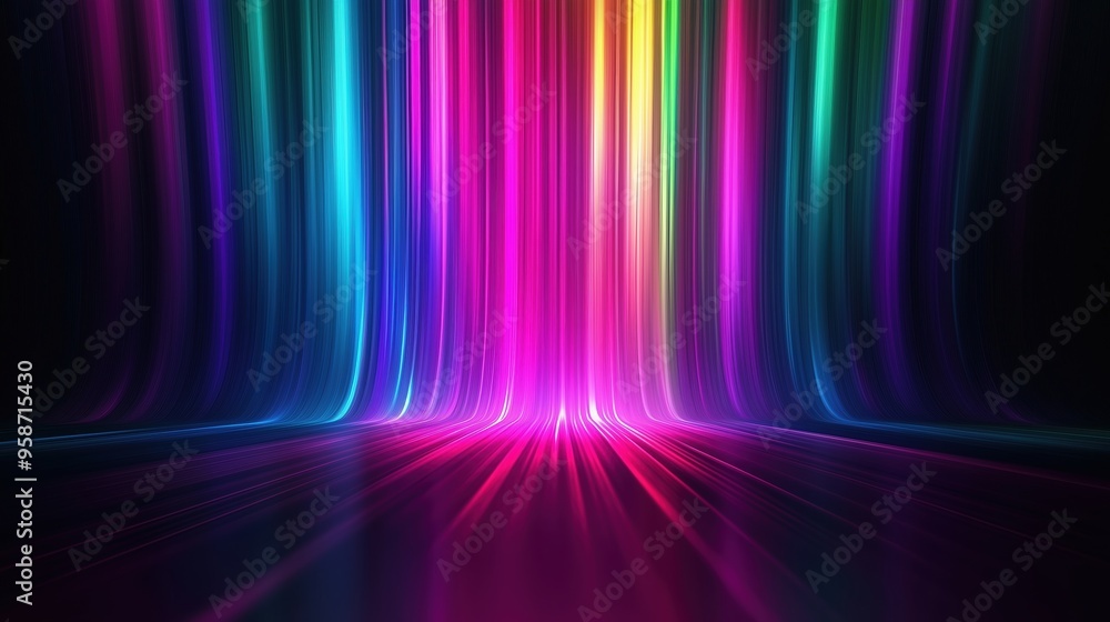 Leinwandbilder colorful spectrum background featuring vibrant vertical stripes and glowing light rays on a dark bac