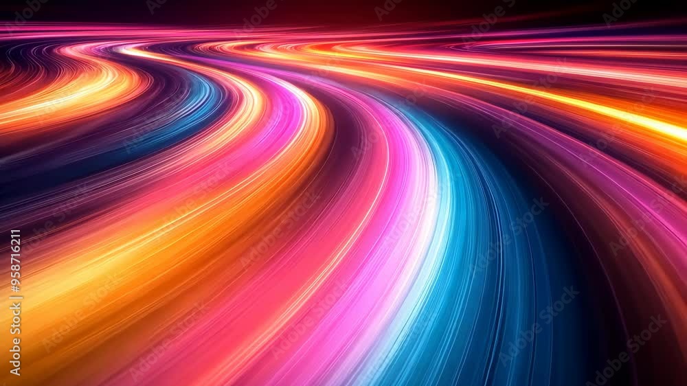 Poster Light trails flowing, creating colorful abstract background