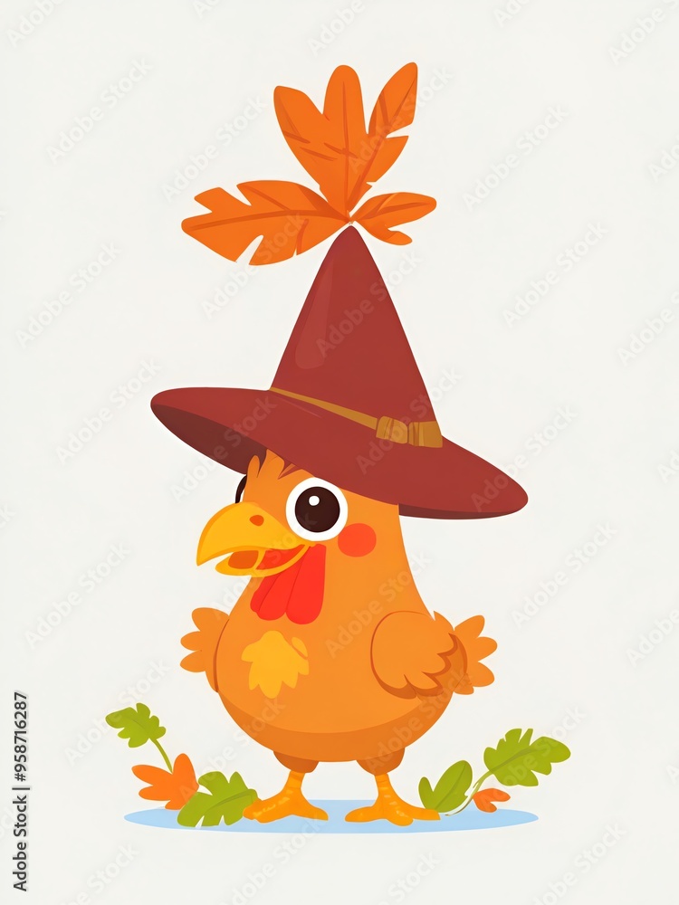 Poster cute chicken wearing a witch hat