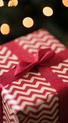 Obraz premium Beautifully wrapped Christmas gifts under the tree red and gold wrapping paper festive ribbons soft glowing lights warm and joyful holiday atmosphere red and gold palette