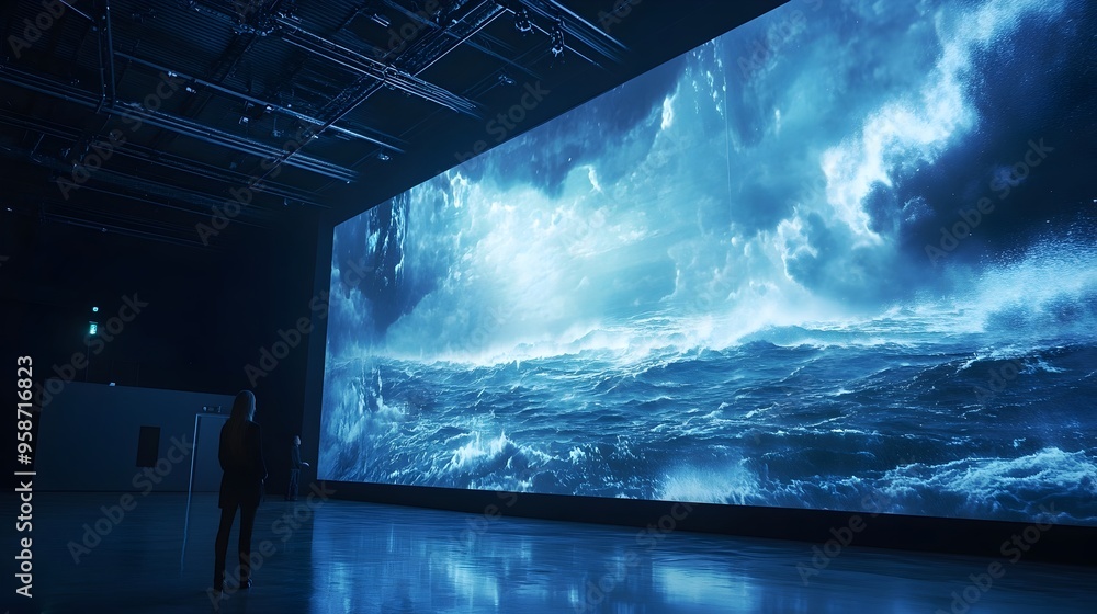 Poster sophisticated digital weather simulation displayed on large screen