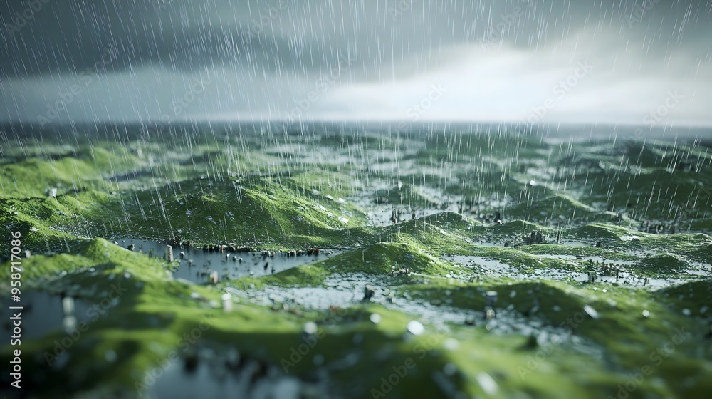 Poster weather simulation model predicting rainfall patterns across a region