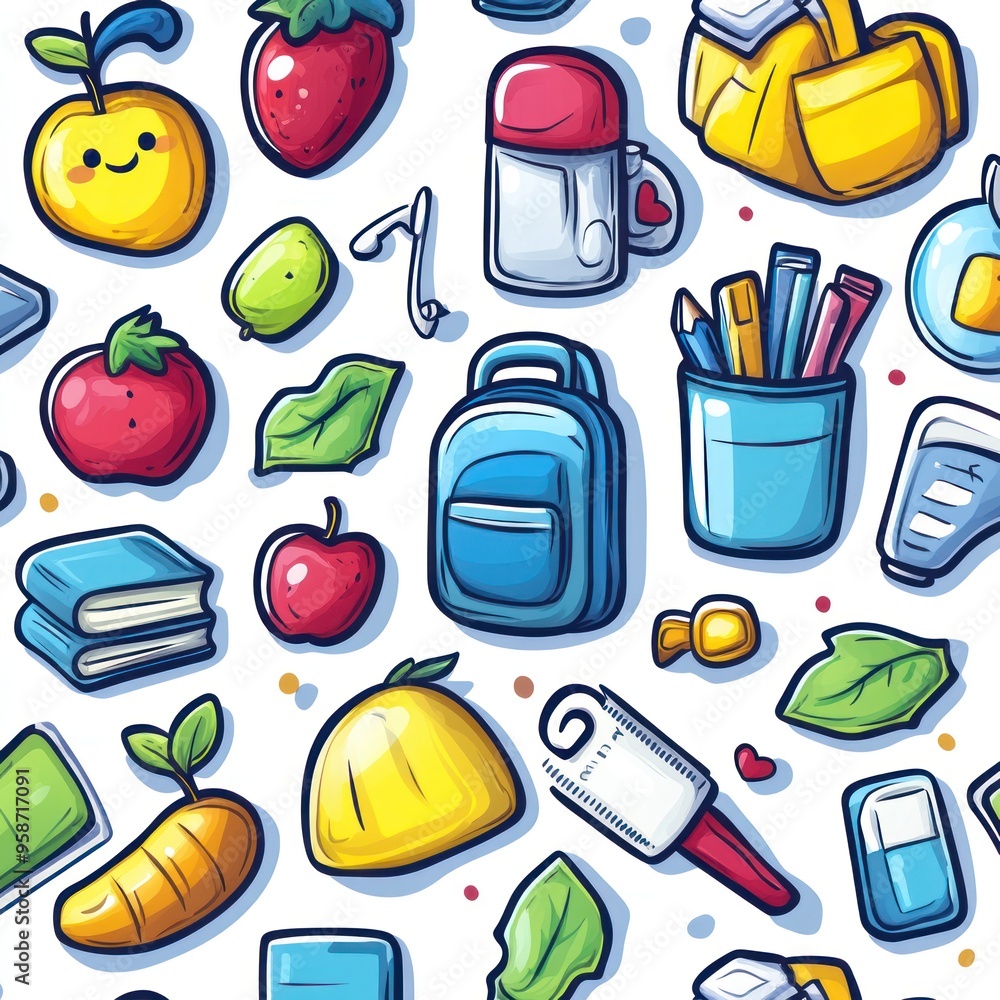 Poster Cartoon Back to School Seamless Pattern