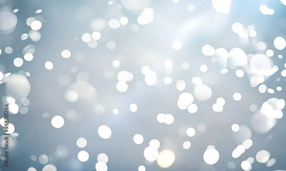 Poster abstract background with blurred white bokeh lights on a silver grey backdrop.