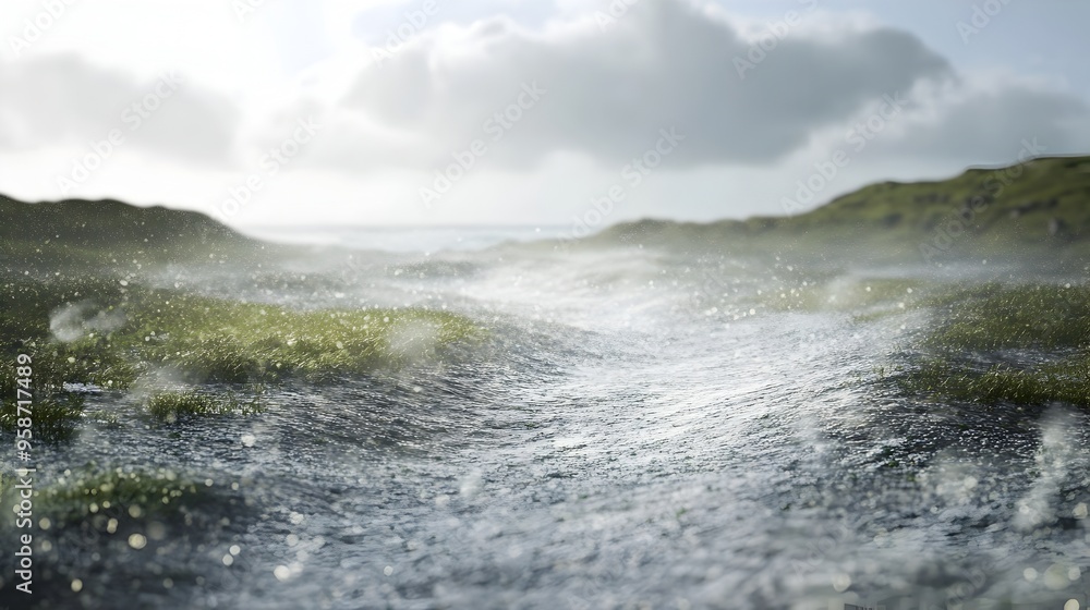 Poster visualizing wind patterns in coastal regions through immersive weather simulation