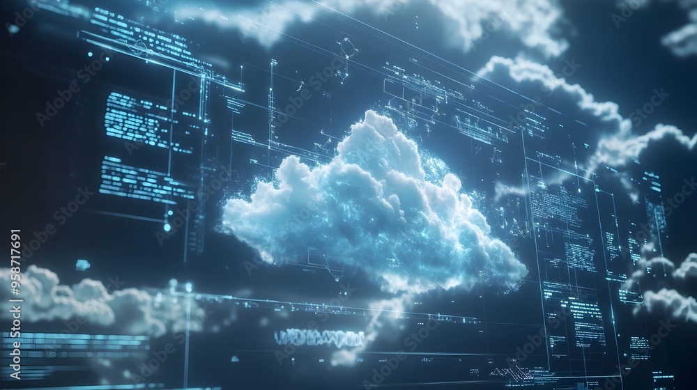Poster digital weather simulation interface showcasing atmospheric conditions and cloud formations