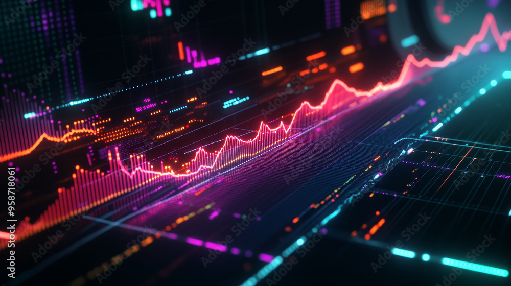 Aufkleber visual representation of downward sloping interest rate curve with vibrant colors and dynamic data v