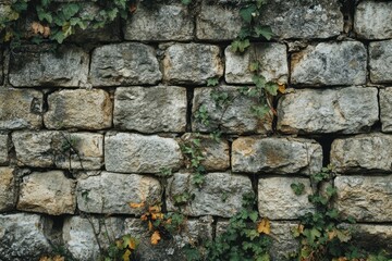 Obraz premium Stone Wall with Vines and Leaves