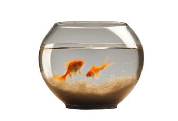Pair of gold fishes in a fishbowl isolated on transparent background