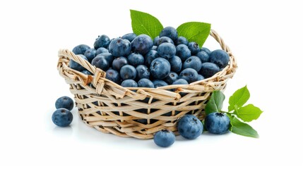 Blueberry fruit in basket isolated over white background