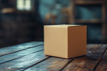 A Cardboard Box on a Rustic Wooden Table