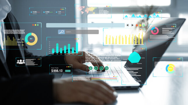 Businessman using KPI dashboard.Financial business data analytics graph dashboard. Management data System KPI connected in database for follow earnings,operations and sales data.