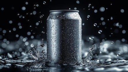 Silver Can with Water Droplets Generative AI
