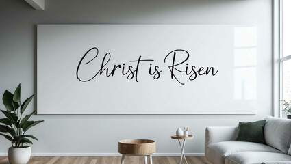 christ is risen cursive word written on whiteboard minimalist concept