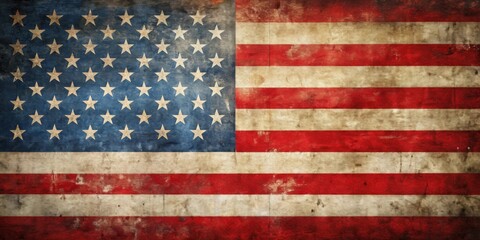 Naklejka premium Old vintage red, white, and blue American flag. Background for Veterans Day, Memorial Day, and Independence Day