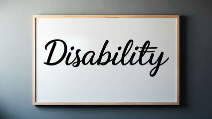 disability cursive word written on whiteboard minimalist concept