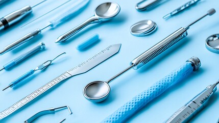 Medical Instruments Silhouettes on a white background with strong contrast between the shadows and the bright surface creating a striking visual impact Stock Photo with copy space