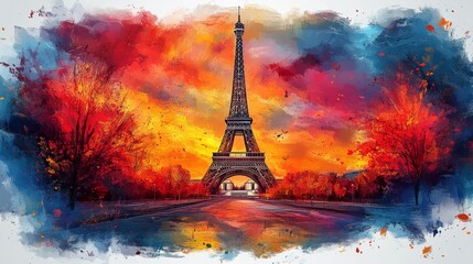 Eiffel Tower with Vibrant Sky Generative AI