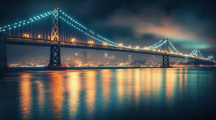 Obraz premium Night View of the Bay Bridge in San Francisco