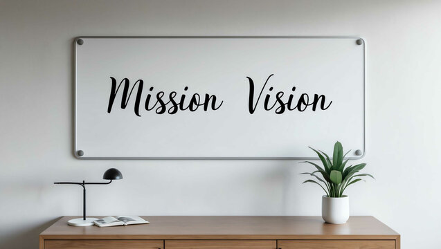 mission vision cursive word written on whiteboard minimalist concept