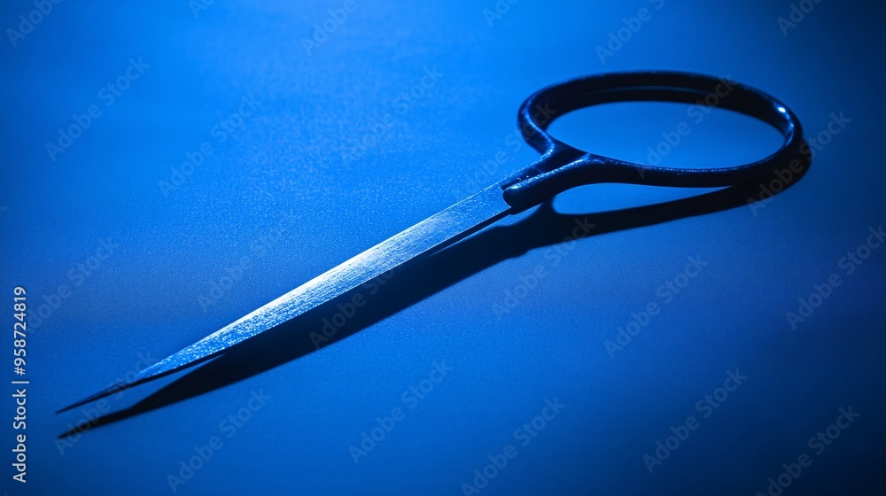 Aufkleber Shadowy outline of a surgical scalpel on a light-sensitive surface creating a stark photogram that emphasizes the precision of surgical instruments Stock Photo with copy space