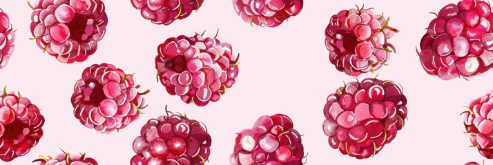 Seamless repetitive pattern background of raspberry fruit for fabric design
