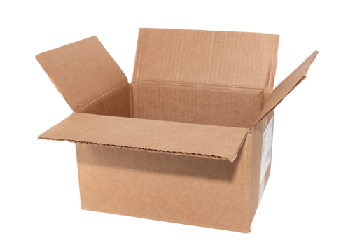 Empty open cardboard box on a white background. Package. Isolate paper boxes