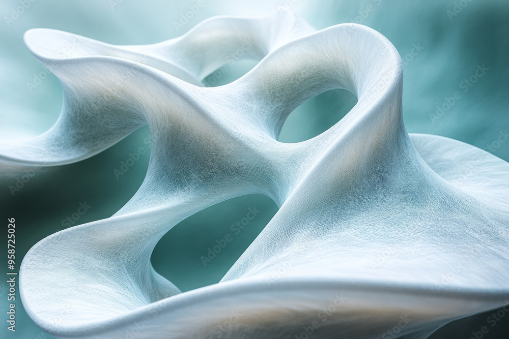 Aufkleber an abstract 3d helix with soft, matte surfaces, softly illuminated and casting soft shadows on a pas