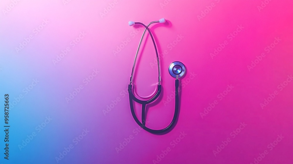 Poster Detailed photogram showing the shadows of a stethoscope and thermometer arranged in a minimalist composition Stock Photo with copy space