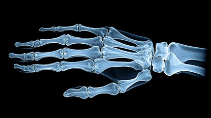 Detailed photogram of a hand skeleton model arranged to showcase the bone structure in a clear shadowy outline Stock Photo with copy space