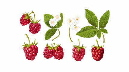 Watercolor drawing painting of rasberry plant fruit