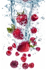 Fresh raspberry fruit with water splash