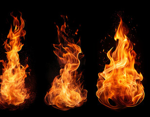  Set of Bright and Dynamic Fire Flames, Isolated- A collection of intense, flickering fl_1(199)