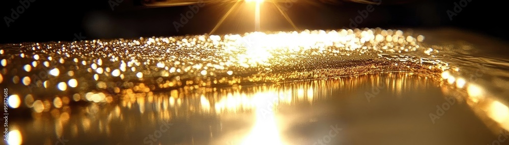 Aufkleber a close-up view of glistening droplets on a surface, reflecting warm light in a captivating and arti