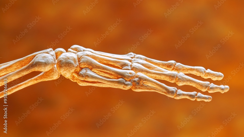 Aufkleber Detailed photogram of a hand skeleton model positioned to capture the intricate bone structure in shadow Stock Photo with copy space