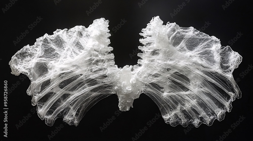 Poster photogram of a ribcage model with its shadows creating a detailed visual representation of the human