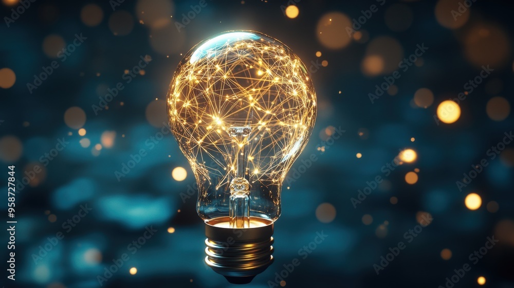 Poster a lightbulb shines brightly, surrounded by a captivating network of glowing lines and dots, creating