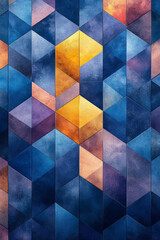 A seamless isometric weave of pentagons and hexagons in pastel blue and yellow, forming a continuous geometric pattern, set against a pastel lavender background,